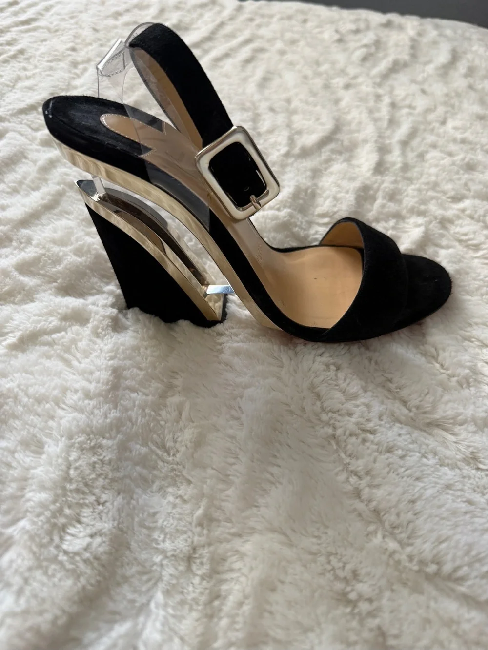 Christian Louboutin Levitalo 100 Black Suede PVC Wedges EU 36
